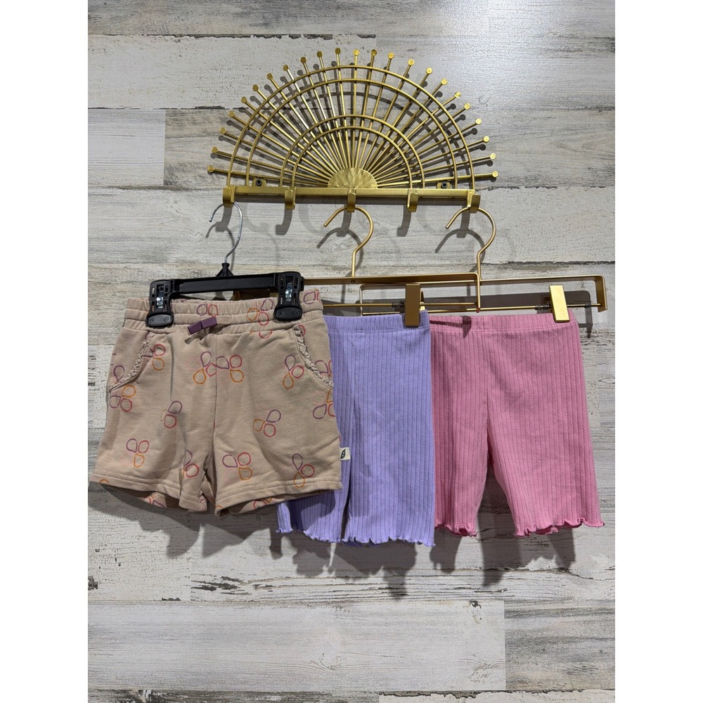 Easy Peasy Okie Dokie Shorts Girls 3T Tan Purple Pink Bundle Ribbed Cotton EUC
